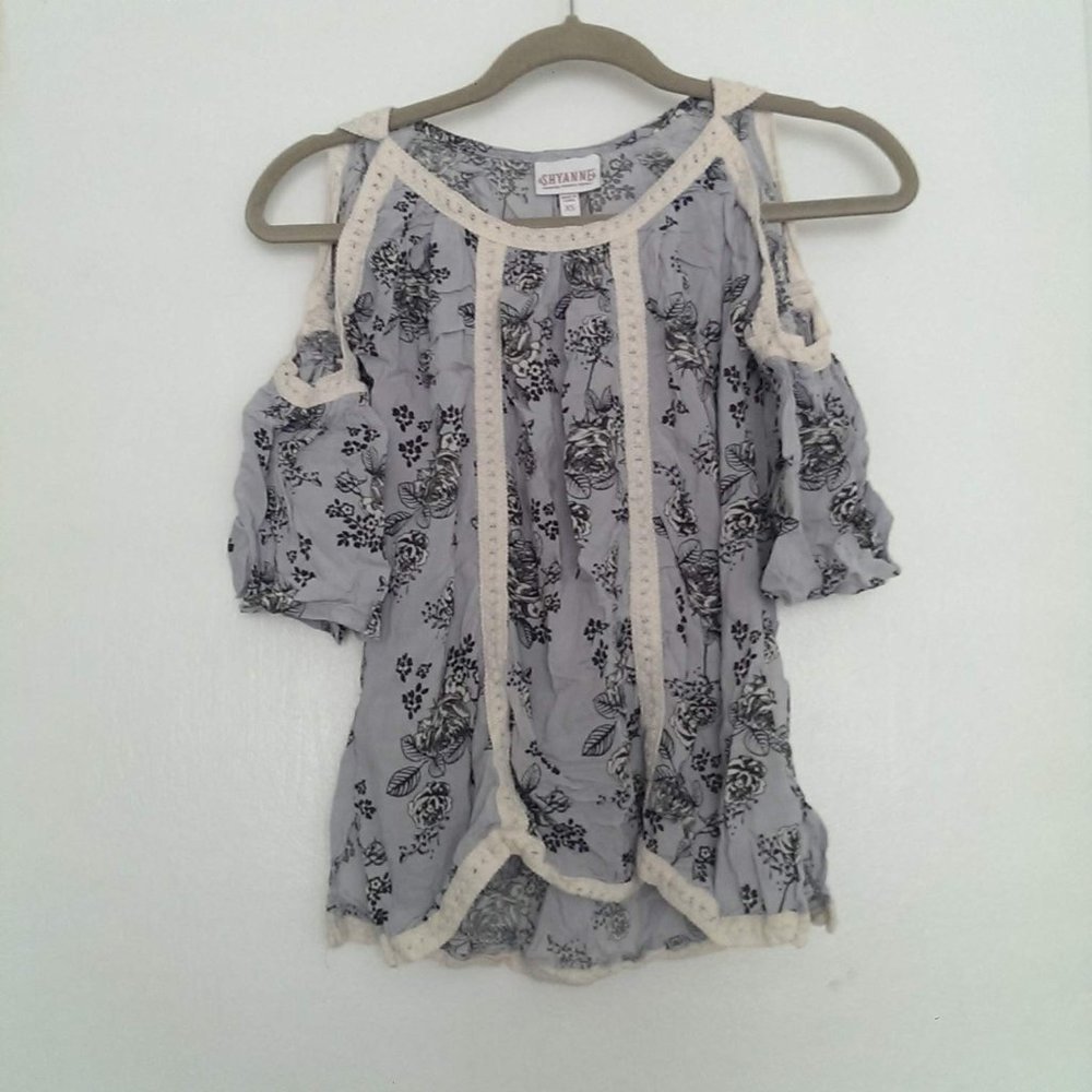 Shyanne Blue and White off the shoulder top